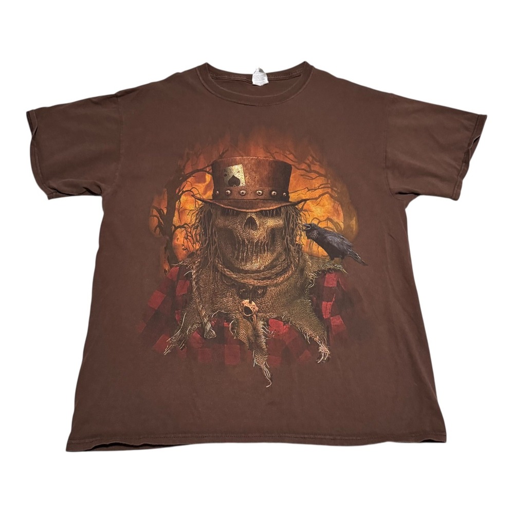Fruit of the Loom 2000s Scarecrow Horror Brown Cotton Shirt Men's‎ Large